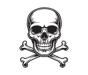 Silhouette Skull And Crossbones On Black. Spooky Skull & Bones Illustration for T-Shirts