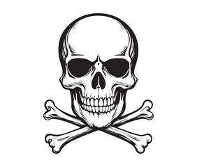 Silhouette Skull And Crossbones On Black. Spooky Skull & Bones Illustration for T-Shirts