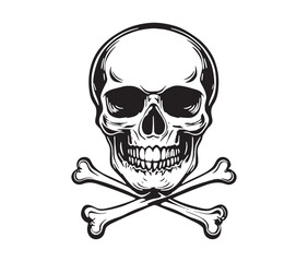 Fototapeta premium Silhouette Skull And Crossbones On Black. Spooky Skull & Bones Illustration for T-Shirts