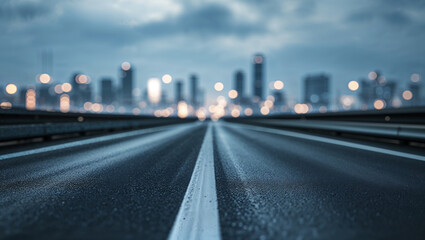 Urban Night View with Road and Bokeh Lights in the Background