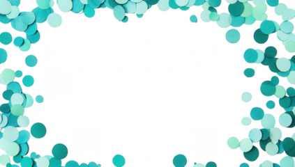 a border of teal and aqua circular confetti on a white background creating a festive and celebratory vibe ideal for invitations or party decorations
