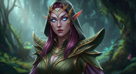 Mystical Elf Woman in Green Robe Fantasy Art