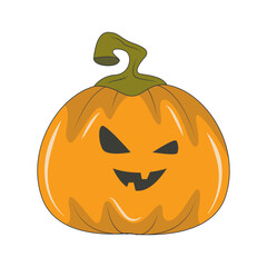 Illustration of Spooky Halloween Pumpkin Face. Isolated on White Background.