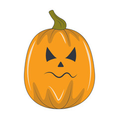 Illustration of Spooky Halloween Pumpkin Face. Isolated on White Background.
