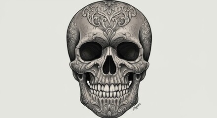 Ornate Skull Tattoo Design in Monochrome