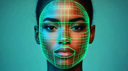 woman face with neon grid lines in digital style