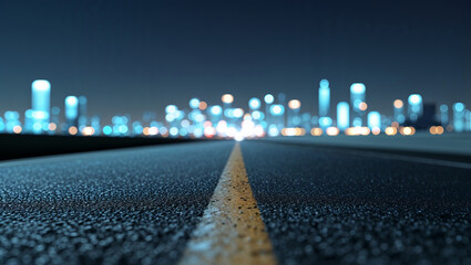 Fototapeta premium Urban Night View with Road and Bokeh Lights in the Background