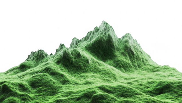 stylized representation of green mountainous terrain emphasizing organic shapes and textures against a white background it conveys a sense of nature and tranquility