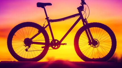 Fototapeta premium Silhouette of bicycle against vibrant sunset sky