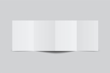Obraz premium Blank white four fold open leaflet with shadows mockup template on background .Design for open booklet, thank you card, notecards, flyer, greeting card, wedding invitation, postcard, brochure. Vector 