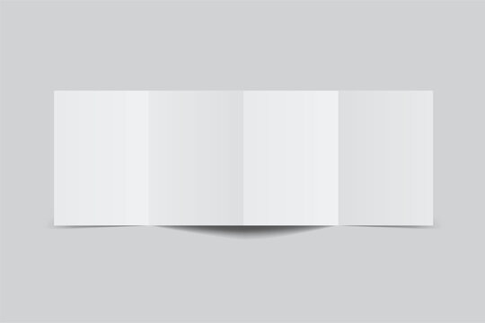 Blank white four fold open leaflet with shadows mockup template on background .Design for open booklet, thank you card, notecards, flyer, greeting card, wedding invitation, postcard, brochure. Vector
