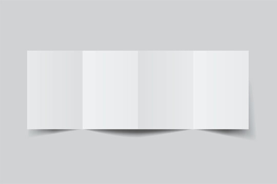 Blank white four fold open leaflet with shadows mockup template on background .Design for open booklet, thank you card, notecards, flyer, greeting card, wedding invitation, postcard, brochure. Vector
