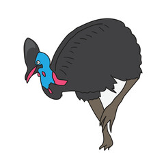 Cartoon illustration of a cassowary, a large flightless bird with blue neck and red wattle