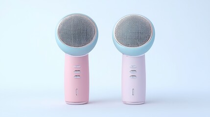 Retro Style Pastel Microphones on White Background