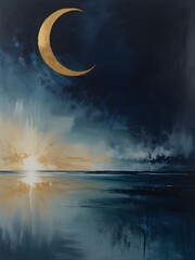 Naklejka premium Moonlit Tides: A Celestial Ocean in Dreamy Abstraction