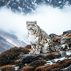 Obraz premium Majestic Snow Leopard on a Mountain Peak