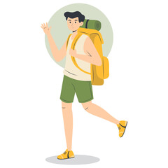 Person Hiking Mountain Character with Flat Cartoon Design. Vector Illustration.