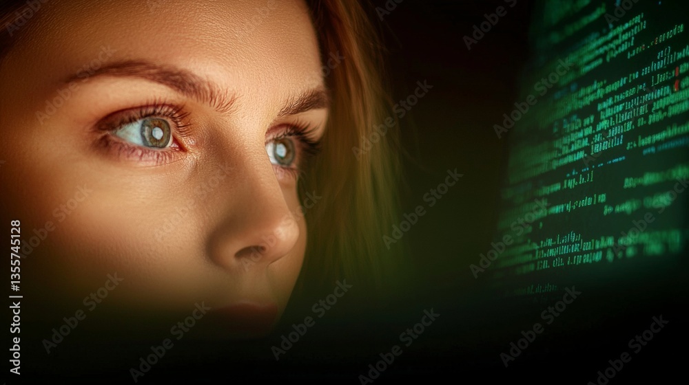 Wall mural woman programmer coding digital technology closeup eyes