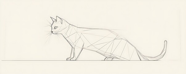 Geometric minimalist drawing a cat, focusing on form and minimal details