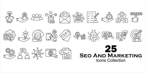 Seo And Marketing Line Icons Set