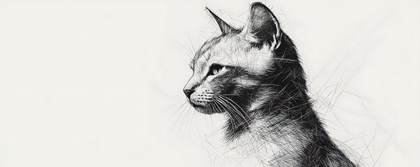 Geometric minimalist drawing a cat, focusing on form and minimal details