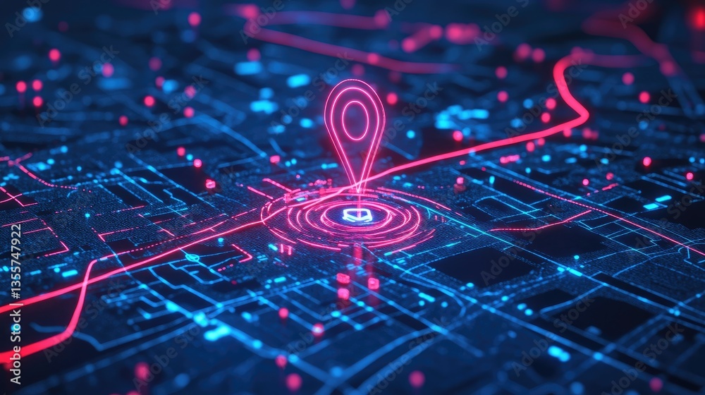 Aufkleber A close-up of a futuristic GPS navigation system on a digital map, illustrating AI technology optimizing delivery routes for fast and efficient service