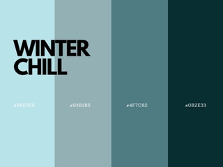 Winter Chill Color Palette: Cool Blues, Frosty Whites, and Soft Silver Tones.