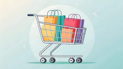 shopping cart full of shopping bags