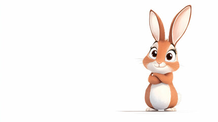 Obraz premium Cute Brown Cartoon Rabbit with Folded Arms on White Background