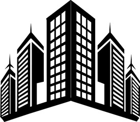 Silhouette of skyscrapers isolated on white background