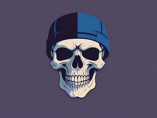 Fototapeta premium Skull in beanie, A stylized illustration of a skull with a beanie, rendered in a bold, graphic style.