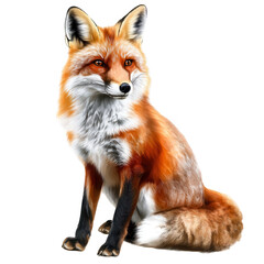 Fototapeta premium a beautifully illustrated fox sitting gracefully showcasing its vibrant orange fur white underbelly and attentive expression emphasizing the beauty of wildlife