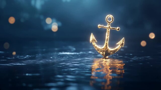 Golden Anchor's Embrace: A lustrous golden anchor, reflecting softly on a wet surface, evokes a sense of security and hope, creating a captivating visual narrative of strength and steadfastness.