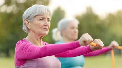 People exercising in public places elderly women engaging in seated exercise routine outdoors