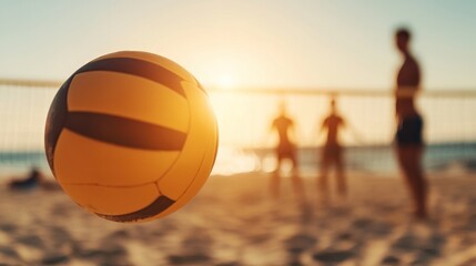 People exercising in public places beach volleyball fun at sunset sports activity outdoor environment dynamic viewpoint