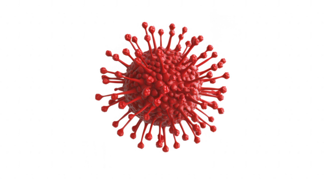 stylized representation of a virus characterized by its spherical shape and protruding spikes often used in scientific contexts to illustrate viral structures
