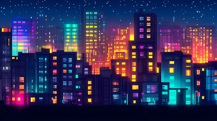 Colorful Night Cityscape Illustration