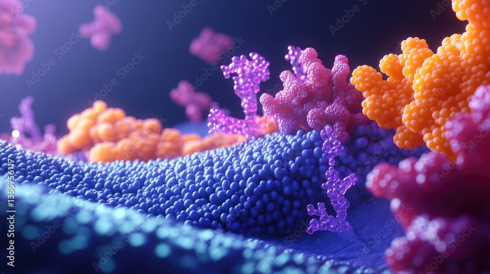 Poster a high-resolution microscopic view of a cell membrane, illustrating the lipid bilayer and embedded p