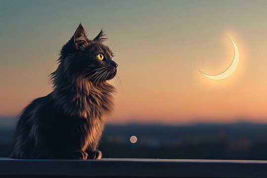 Cat Moonlit Evening View