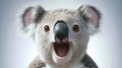Obraz premium Cute koala with surprised expression on white background