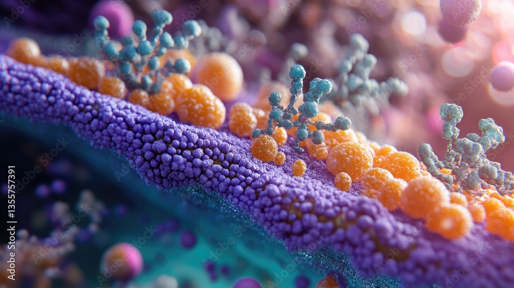 Poster a magnified view of a cell membrane showing the lipid bilayer and embedded proteins, highlighting it