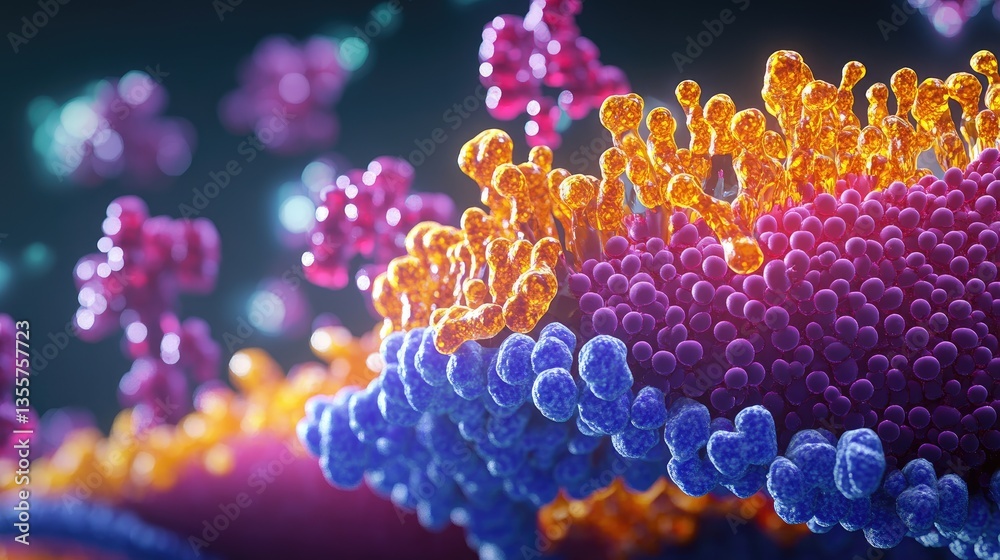 Poster a magnified view of a cell membrane showing the lipid bilayer and embedded proteins, highlighting it