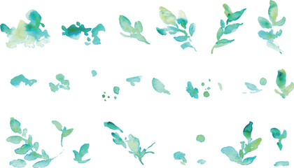 水彩画。水彩タッチの草木ベクターイラスト。葉っぱの水彩イラスト。植物ベクターフレーム。自然エコ。Watercolor painting. Watercolor touch grass vector illustration. Watercolor illustration of leaves. Plant vector frame. Nature ecology.