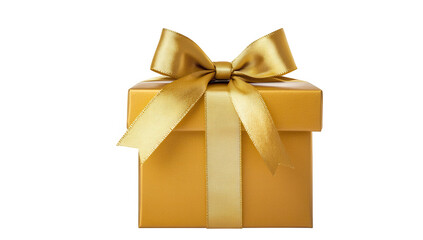 Obraz premium a beautifully wrapped golden gift box with a shiny ribbon symbolizing celebration and generosity perfect for occasions like birthdays holidays or special events