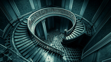Obraz premium Grand Spiral Staircase, Mansion Interior