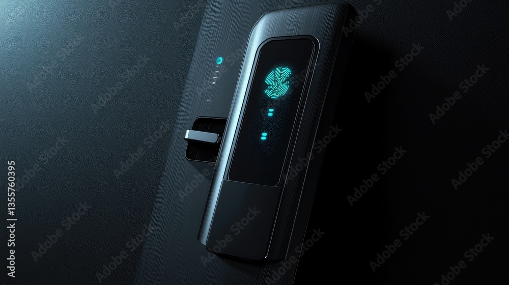 Poster A security fingerprint lock on a dark background, showing the process of fingerprint scanning for double security protection