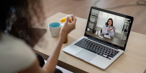 Telehealth Interaction and Patient Engagement. Patient receiving personalized medication advice during an online consultation.