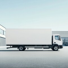 White Delivery Truck Parked Outside Modern Warehouse Building on a Sunny Day