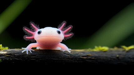 Obraz premium Pink Axolotl Closeup on Dark Branch