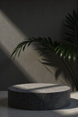 Minimalist Gray Podium with Palm Shadow